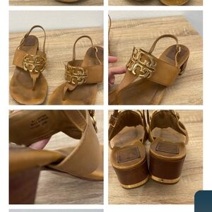 Tory Burch Tan Gold Sandals with Ankle Strap